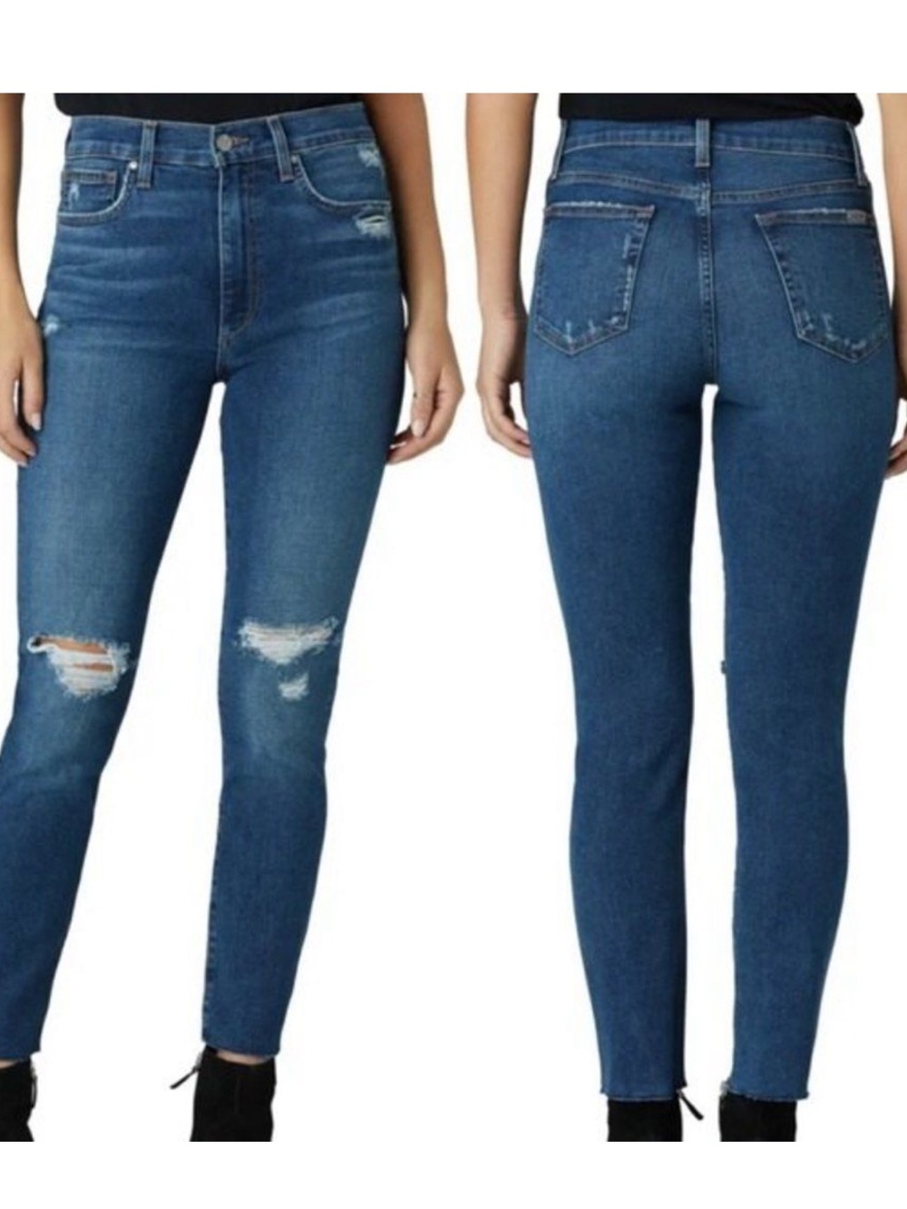 Joe’s Jeans High Rise Skinny Ankle | Distressed Frayed Hem Medium Dark Wash | 26